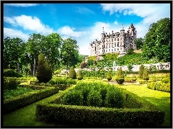 Sutherland, Zamek Dunrobin, Klomby, Fontanna, Ogród, Szkocja